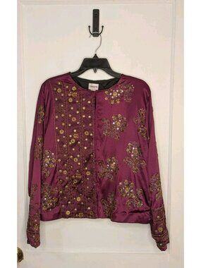 NWT Chico's Size 2 (L/12) Royal Glam Fuschia Ratune Jacket Beaded Satin Jacket